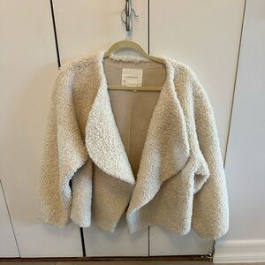 Anthropologie Cream Teddy Sherpa Open-Front Jacket